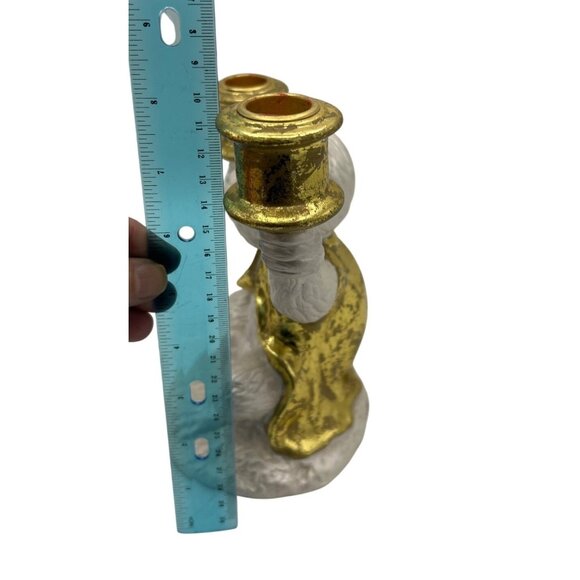 Monkey Candle Holder White Gold Vest Statue Ceramic Chinoiserie Grandmillennial - Picture 6 of 8